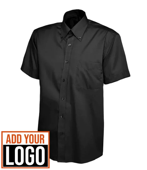 Uneek Mens Pinpoint Oxford Half Sleeve Shirt - Black