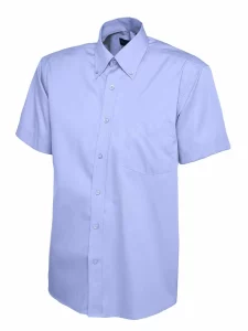 Uneek Mens Pinpoint Oxford Half Sleeve Shirt - Mid Blue