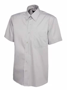 Uneek Mens Pinpoint Oxford Half Sleeve Shirt - Silver Grey