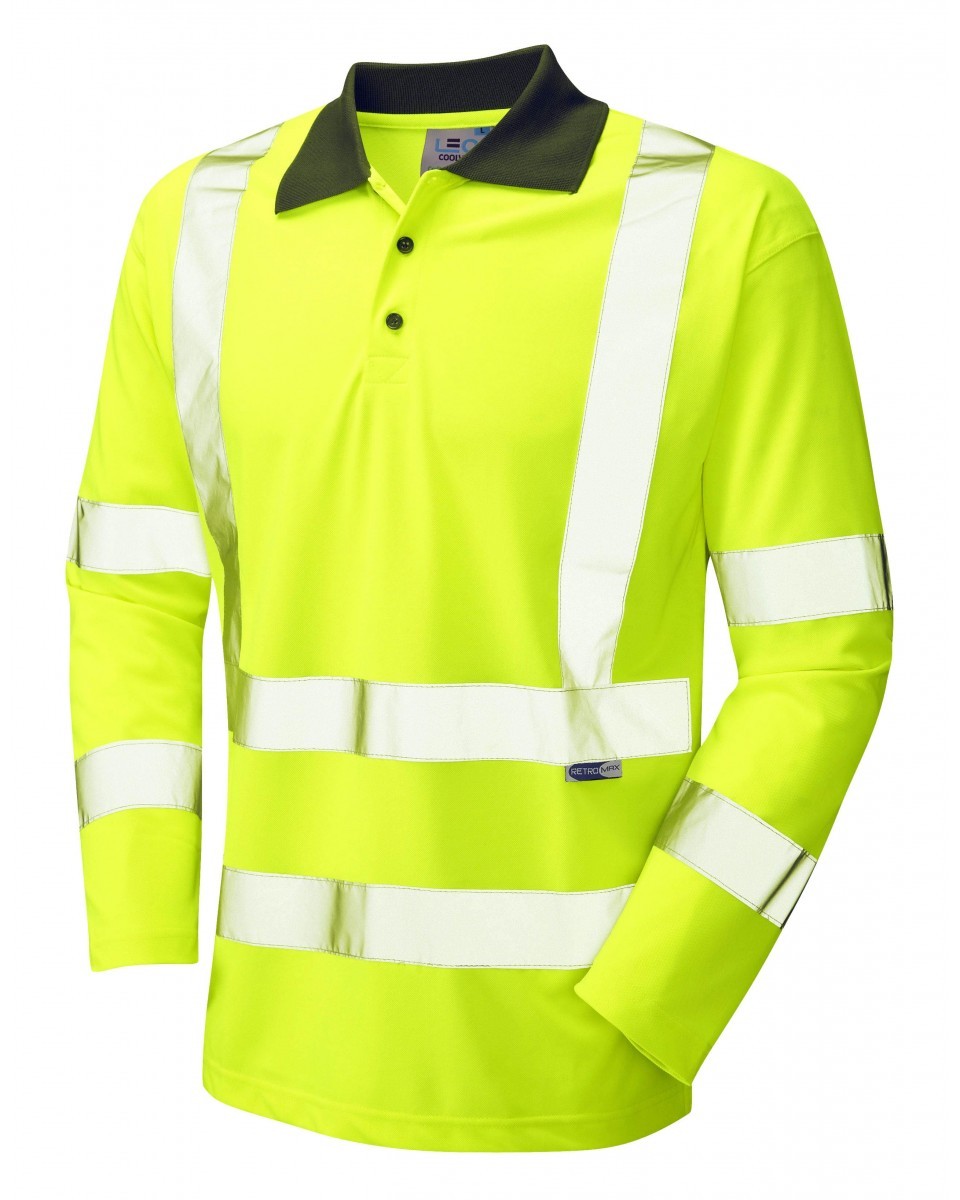 Leo Workwear Woolsery ISO 20471 Cl 3 Coolviz Sleeved Polo Shirt (Ecoviz)