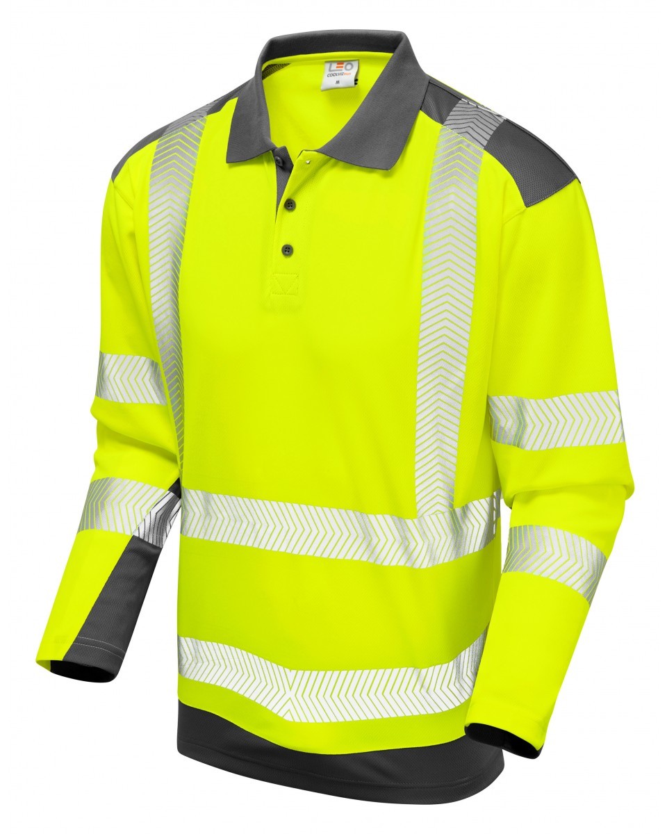 Leo Workwear Wringcliff ISO 20471 Class 2 Dual Colour Coolviz Plus Sleeved Polo Shirt