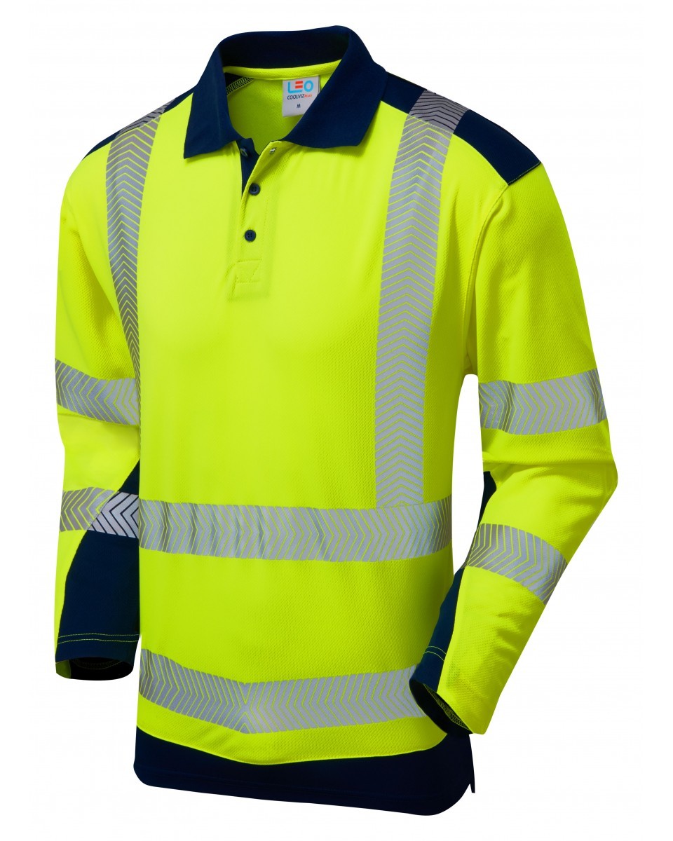 Leo Workwear Wringcliff ISO 20471 Class 2 Dual Colour Coolviz Plus Sleeved Polo Shirt