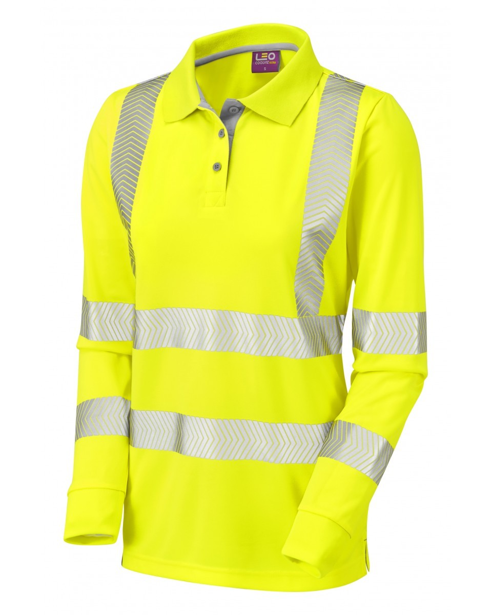 Leo Workwear Pollyfield ISO 20471 Cl 3 Coolviz Plus Women's Sleeved Polo Shirt