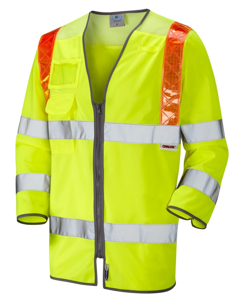 Leo Workwear Taddiport ISO 20471 Cl 3 Orange Brace 3/4 Sleeve Waistcoat