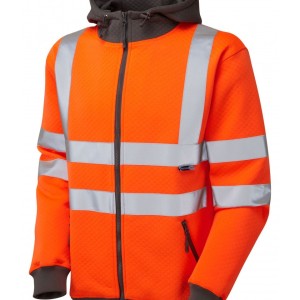 Leo Workwear Saunton ISO 20471 Cl 3 Full Zip Hooded Sweatshirt