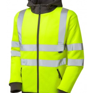 Leo Workwear Saunton ISO 20471 Cl 3 Full Zip Hooded Sweatshirt
