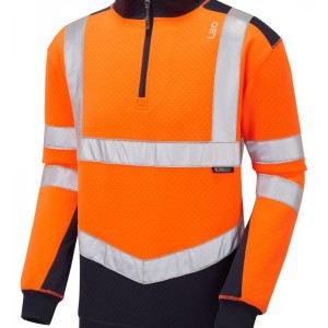 Leo Workwear Tapeley ISO 20471 Cl 2 Ecoviz Pc Dual Colour 1/4 Zip Sweatshirt