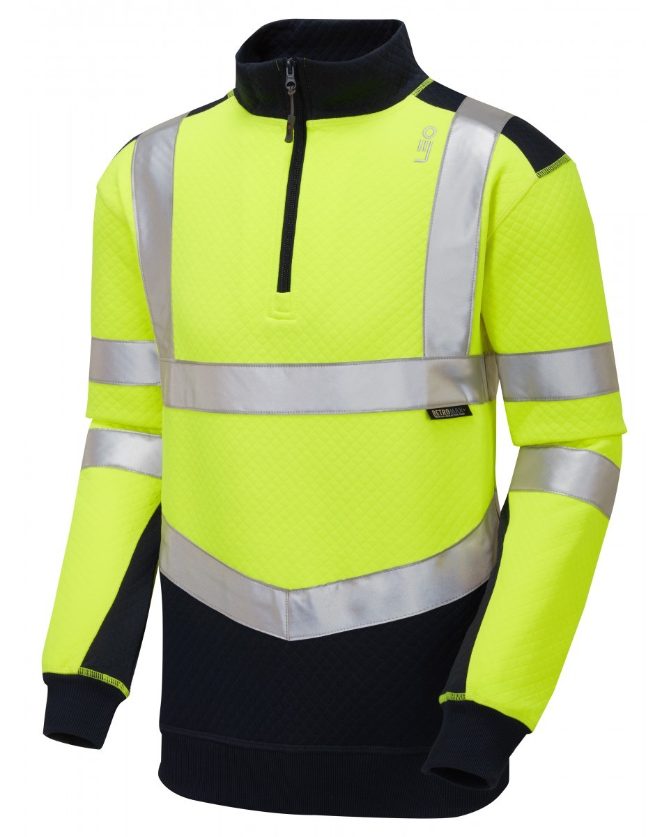 Leo Workwear Tapeley ISO 20471 Cl 2 Ecoviz Pc Dual Colour 1/4 Zip Sweatshirt