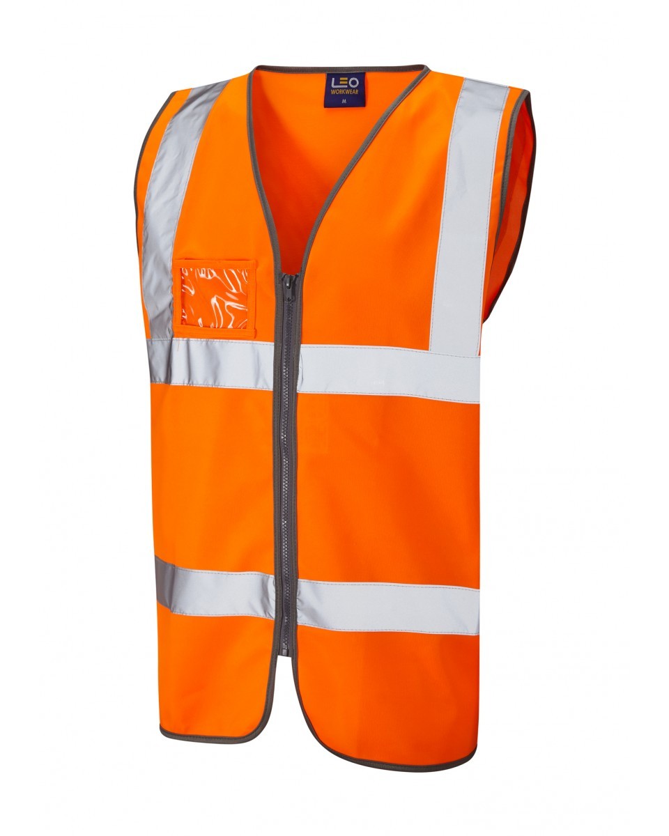 Leo Workwear Rumsam ISO 20471 Cl 2 Waistcoat Zip & Id Pocket