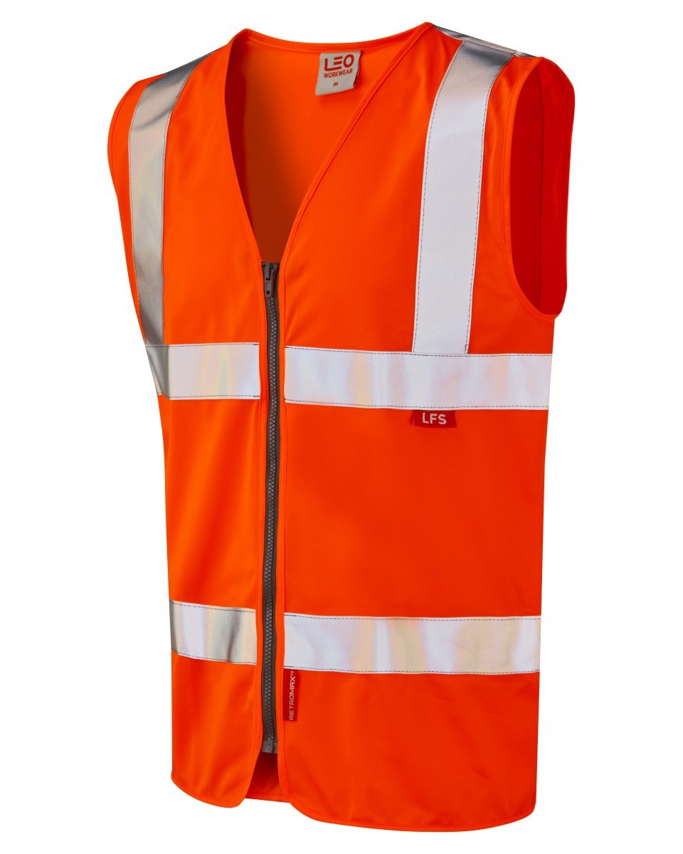 Leo Workwear Meeth ISO 20471 Cl 2 Lfs Zip Waistcoat (En 14116)