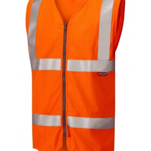 Leo Workwear Jacobstowe ISO 20471 Cl 2 Lfs/As Waistcoat Zip (En 14116/En 1149)