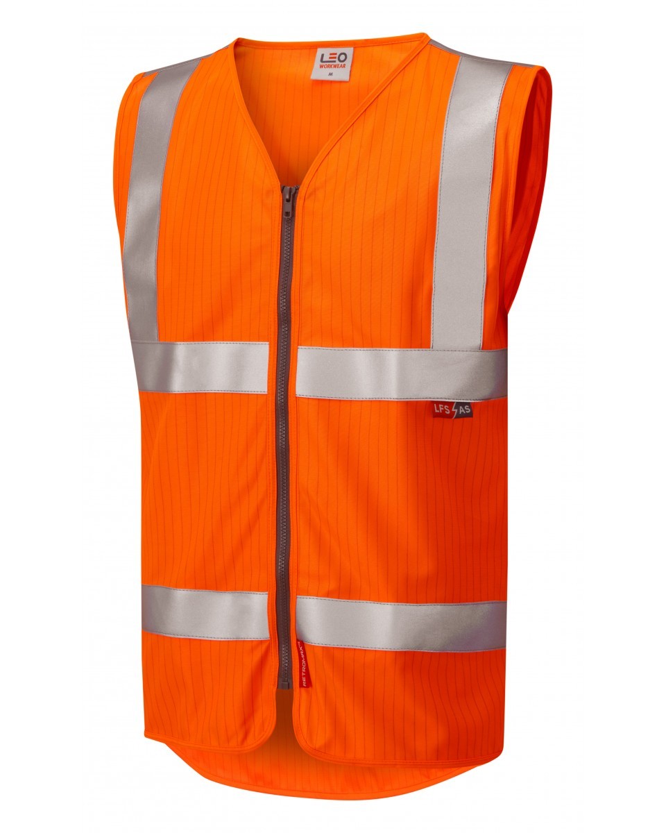 Leo Workwear Jacobstowe ISO 20471 Cl 2 Lfs/As Waistcoat Zip (En 14116/En 1149)