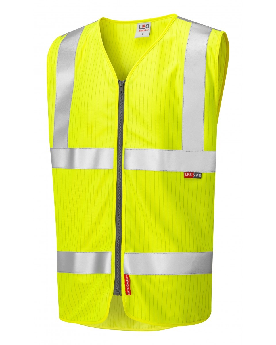 Leo Workwear Jacobstowe ISO 20471 Cl 2 Lfs/As Waistcoat Zip (En 14116/En 1149)