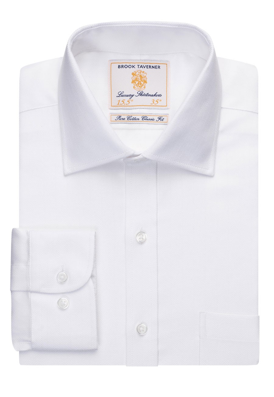 Men's Brook Taverner Altare Single Cuff Shirt Cotton Herringbone